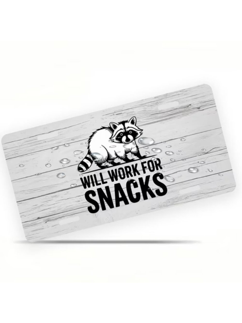 License Plate, Raccoon Snacks Motif Decorative Front,Personalized Stainless Stee
